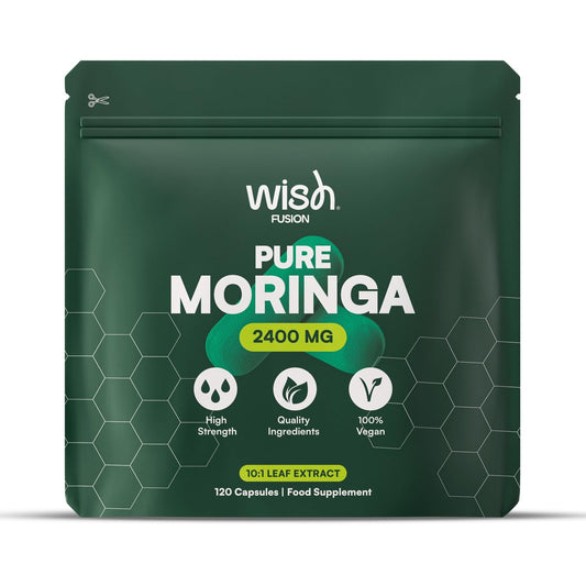 Wish Fusion Organic Moringa Capsules 2400mg, High Strength Pure Moringa Oleifera Leaf Powder, Rich in Antioxidants, Iron & Vitamins, Natural Energy Boost & Immune Support 120 Vegan Capsules