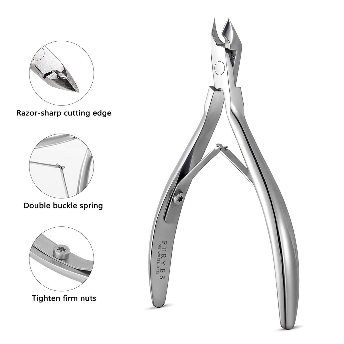 FERYES Cuticle Clipper Professional Manicure and Pedicure Cuticle Remover Tools, Medical Grade Stainless Steel, 5mm Jaw- 1 Piece (Silver)
