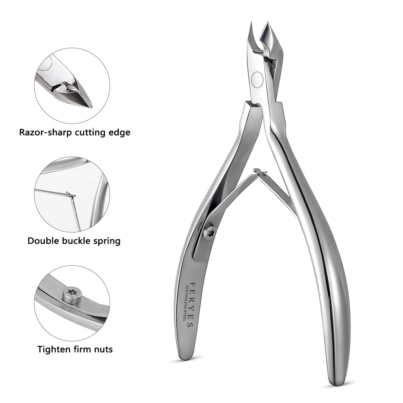 FERYES Cuticle Clipper Professional Manicure and Pedicure Cuticle Remover Tools, Medical Grade Stainless Steel, 5mm Jaw- 1 Piece (Silver)