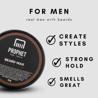Prophet and Tools | Level 3 Strong Hold Wax for Beard & Hair - Great to Shape, Style and Control - Holds for up to 24hrs and Easily Washes Out - Moustache Styling Stick Included