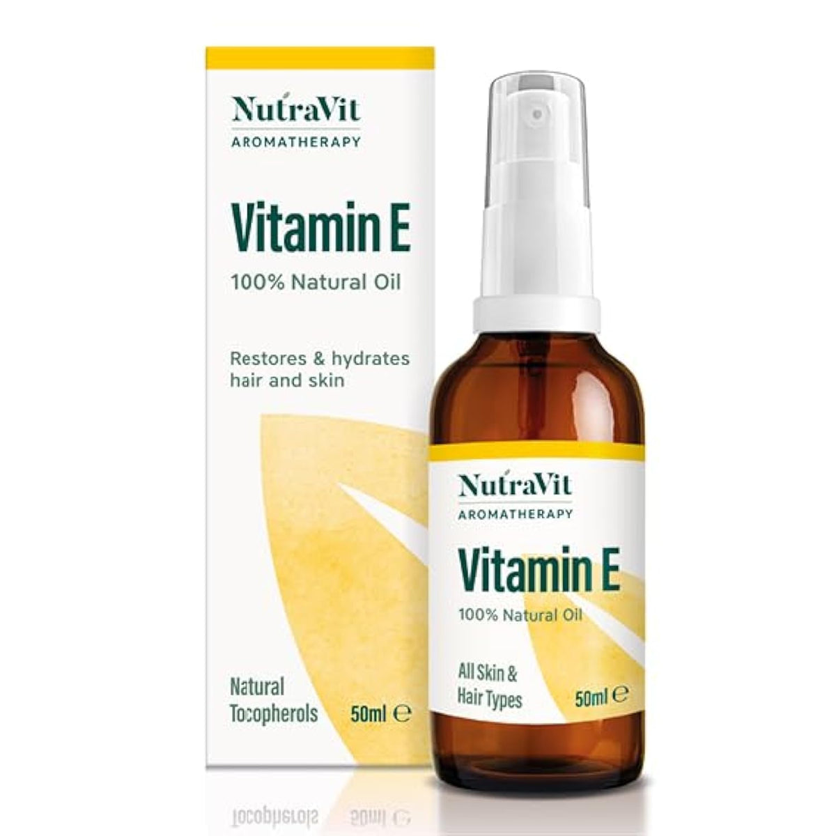 NutraVit - Vitamin E Oil | 100% Natural Vitamin E Oil - 50ml - 1,333 IU/ml - Vitamin E Oil for Hair, Skin, Face, Stretch Marks & Cuticles - Natural, Vegan, Hexane Free, Cruelty Free & Non-GMO