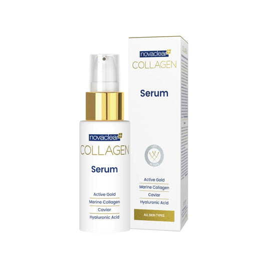 Novaclear Collagen Serum with Marine Collagen, Gold, Hyaluronic Acid, Retinol & Vitamin C – Anti-Wrinkle Face Serum – Improves Skin Firmness, Elasticity & Radiance – for All Skin Types – 30 ML