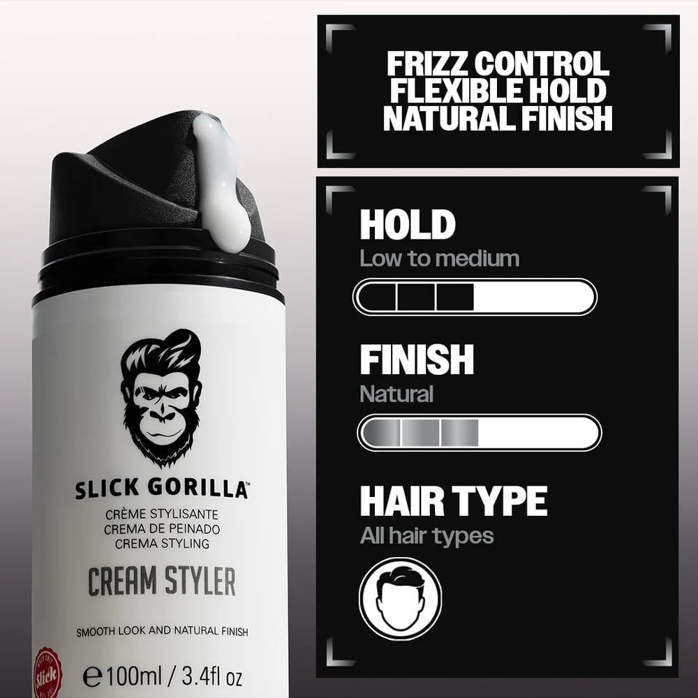 Slick Gorilla Hair Styling Cream for Men, Medium Hold, Frizz Control, 100ml