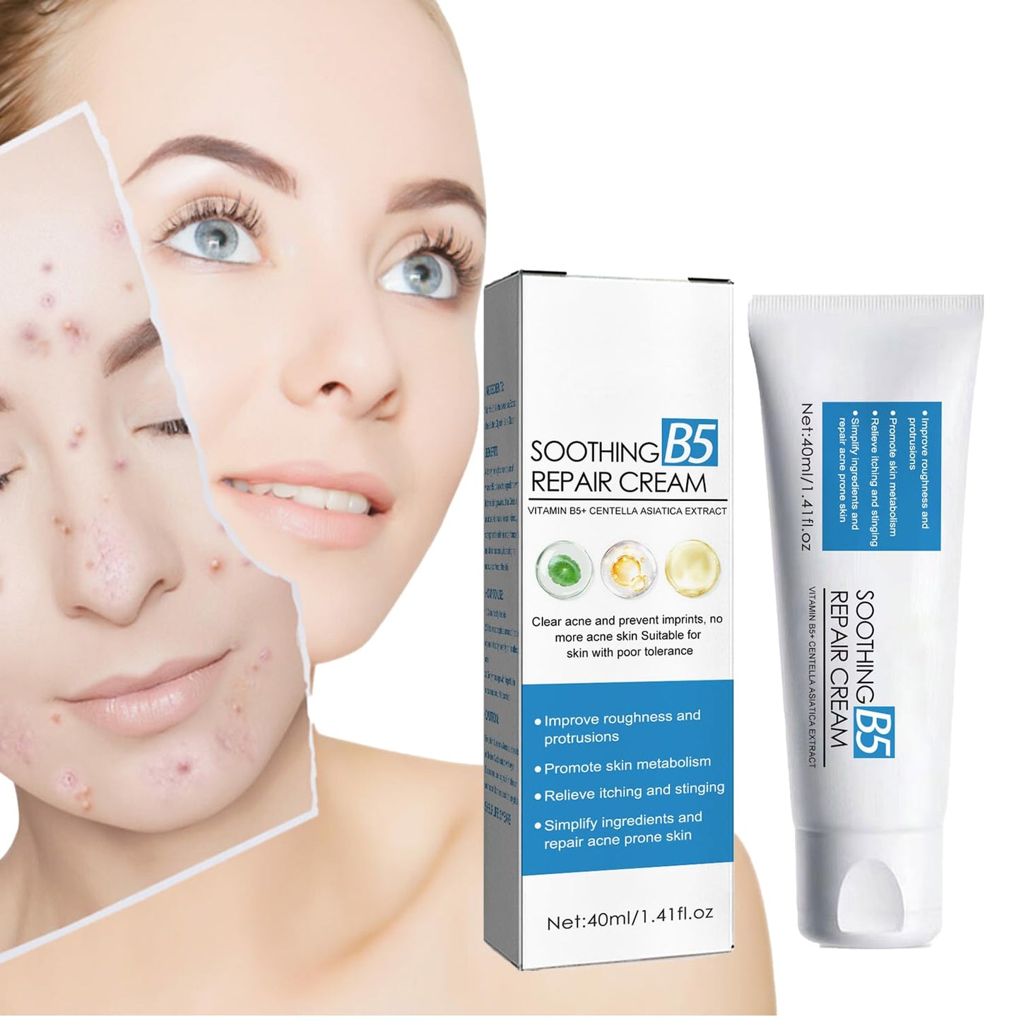 B5 Cream Anti-Ageing, Repairs and Moisturises the Skin, Against Fine Lines and Wrinkles, Cream Face to Reduce Wrinkle Depth and Regeneration for All Skin Types, 40 ml