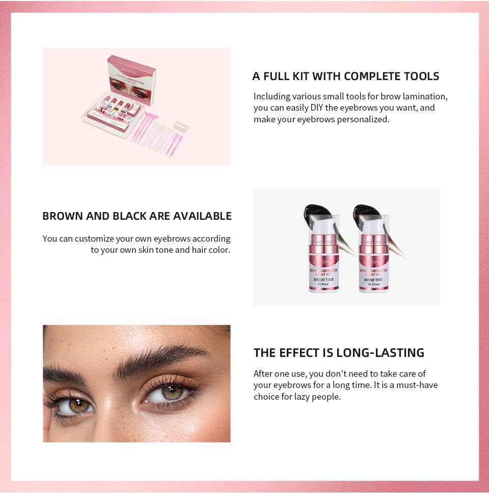 SONGQEE Upgrade Brow Lamination Tint Kit - Eyebrow Lamination Kit with Black & Brown Color Eyebrow Dye, Eyebrow Perm Kit & Eyebrow Lift Kit for Fuller and Thicker Brow, Long Lasting for 6-8 Weeks
