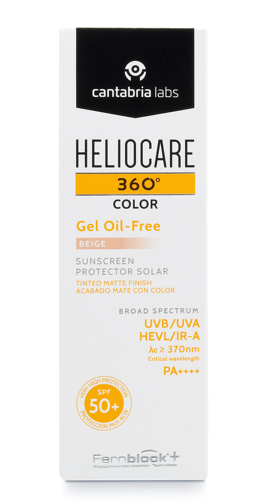 Heliocare 360 Color Gel Oil-Free Beige SPF 50 50ml / Gel Sunscreen For Face/Daily UVA UVB Visible Light Infrared-A Anti-Ageing Sun Protection/Matte Foundation Coverage