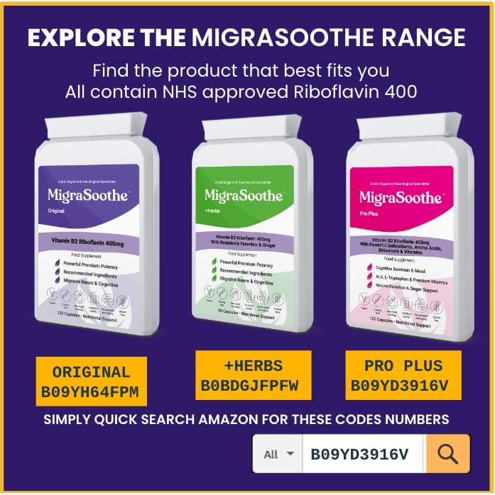 Bespoke Biotics Migraine Relief Feverfew + Ginger + Vitamin B2 Riboflavin 400mg per Capsule - Migrasoothe + Herbs NHS Recommended Ingredients UK Made Stress, Headaches Tremors & Energy Vegan. Vitamin B2 400 [60]