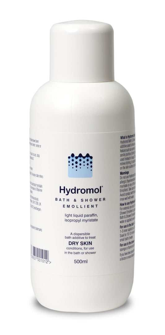 Hydromol Bath and Shower Emollient, for The Management of Eczema, Dermatitis, Psoriasis and Other Dry Skin Conditions, Itch Relief, Suitable for Sensitive Skin, Suitable for All Ages, 500 ml.