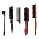 BPTZYLN 5 Pcs Slick Back Hair Brush Set - Smoothing Boar Bristle Brush for Hair and Beard - Backcombing and Sleek Styling
