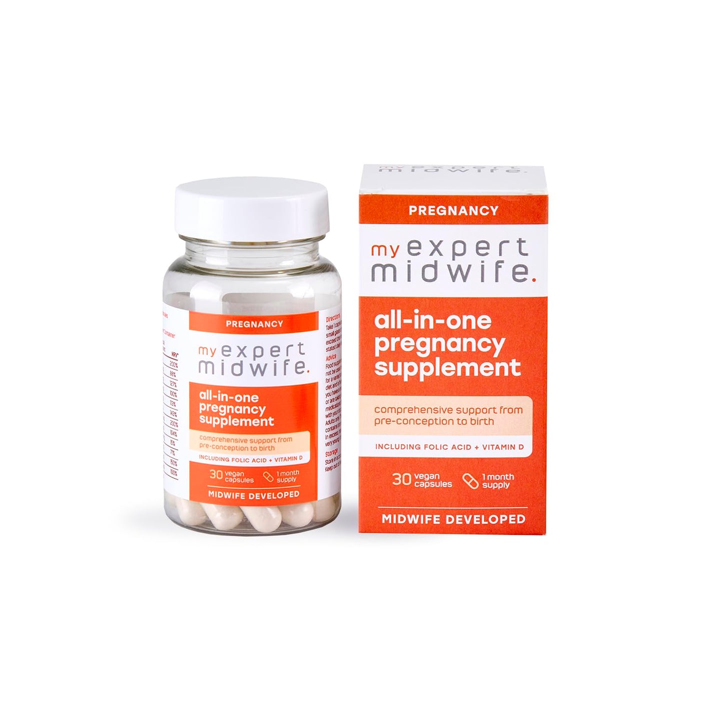 My Expert Midwife All in One Pre-Conception & Pregnancy Women's Vegan Supplements, 12 Essential Prenatal Vitamins & Minerals, 60 Capsules, 2 Months Supply