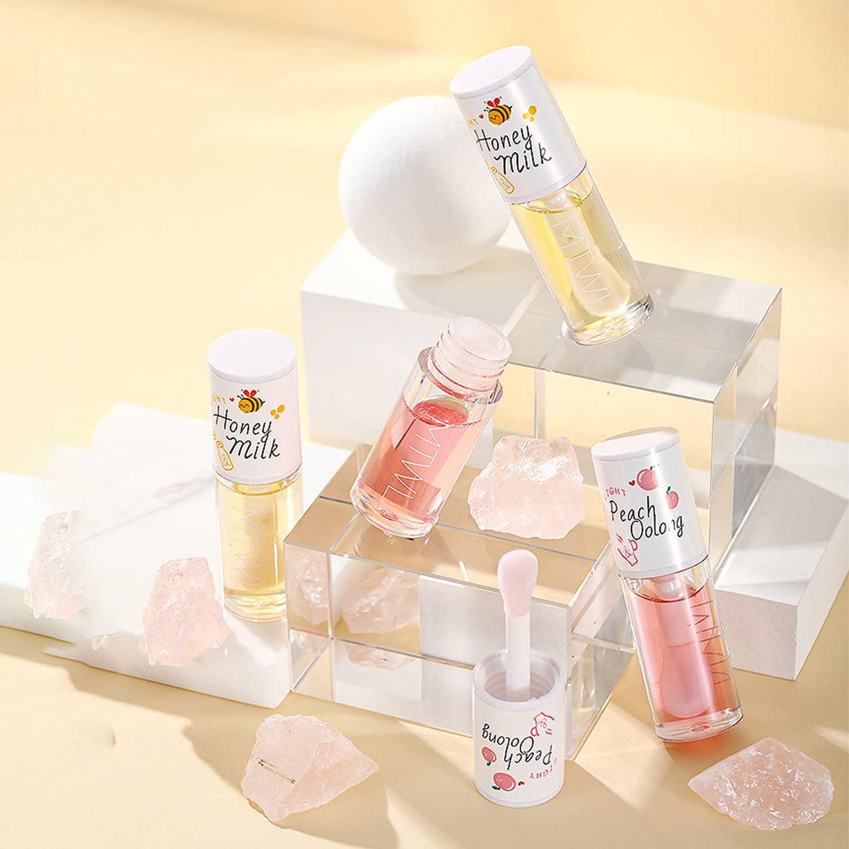 KTouler Crystal Jelly Moisturizing Lip Oil 2Pcs Hydrating Gloss Set Plumping Balm Long Lasting Glow Care Tools