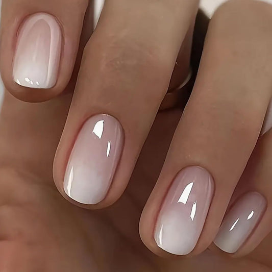 NLFOX 24PCS Ombre Press on Nails - Short Square False Nails with Glue - Nude Stick on nails for Women - Gradient Fake Nails 12 Sizes - Full Cover Glue on nails Long Lasting for DIY Manicure at Home