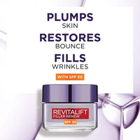 L'Oréal Paris, Anti-Wrinkle Day Cream with SPF50, Moisturises and Fills the Skin, Revitalift Filler + Hyaluronic Acid 50 ml