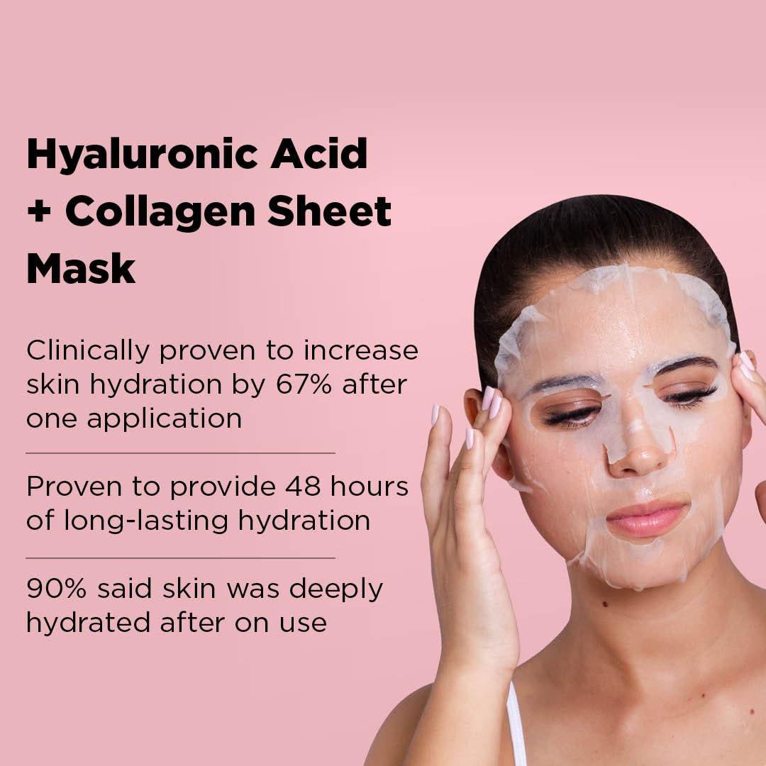 Skin Republic Hyaluronic Acid + Collagen Sheet Mask Clinically Proven to Provide 48-Hours of Long-Lasting Hydration. Made in Korea. (Pack of 3)