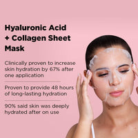 Skin Republic Hyaluronic Acid + Collagen Sheet Mask Clinically Proven to Provide 48-Hours of Long-Lasting Hydration. Made in Korea. (Pack of 3)