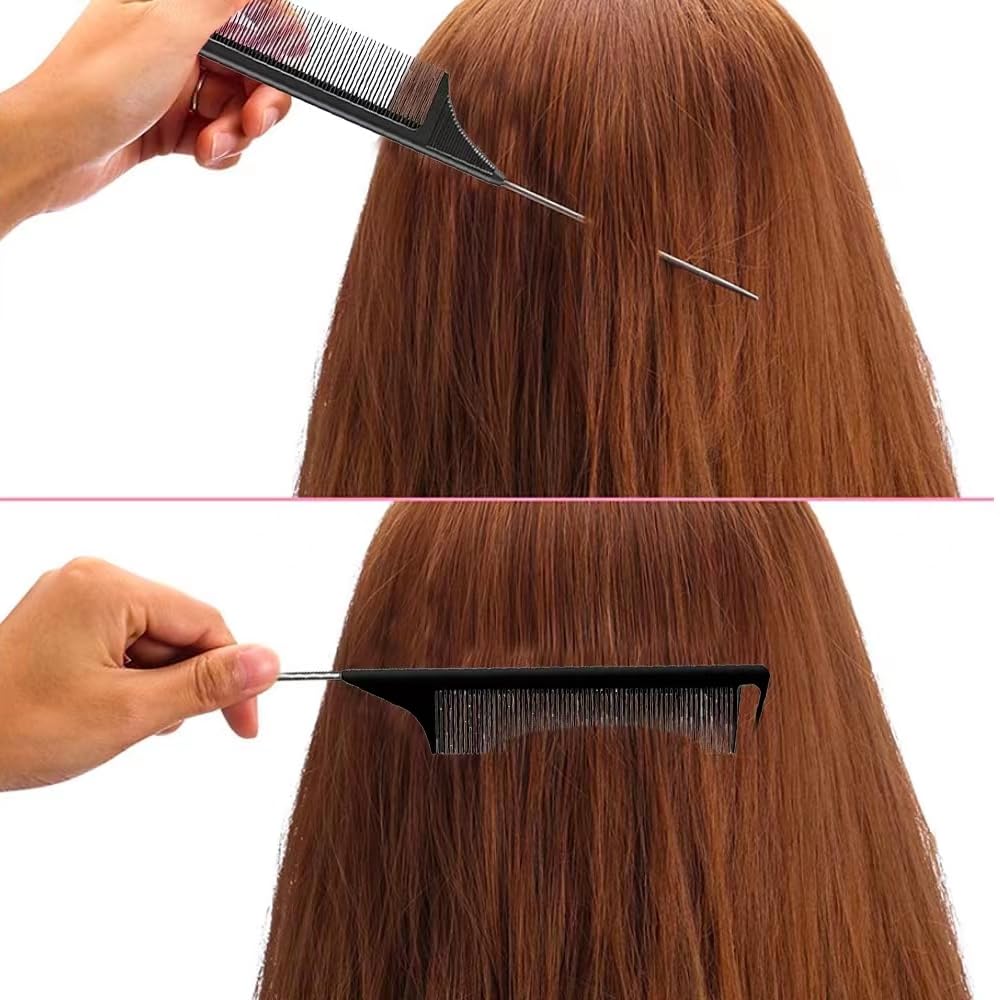 CCLKHY Pin Tail Comb, Rat Tail Combs, Black Carbon Fiber Parting Combs, Anti Static, Teasing Comb for Styling of All Hair Types