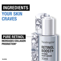 Neutrogena Retinol Boost+ Intense Night Serum (1 x 30ml), Unscented Retinol Serum For Face, Reduces Look of Deep Wrinkles, For Firmer, Younger-Looking Skin