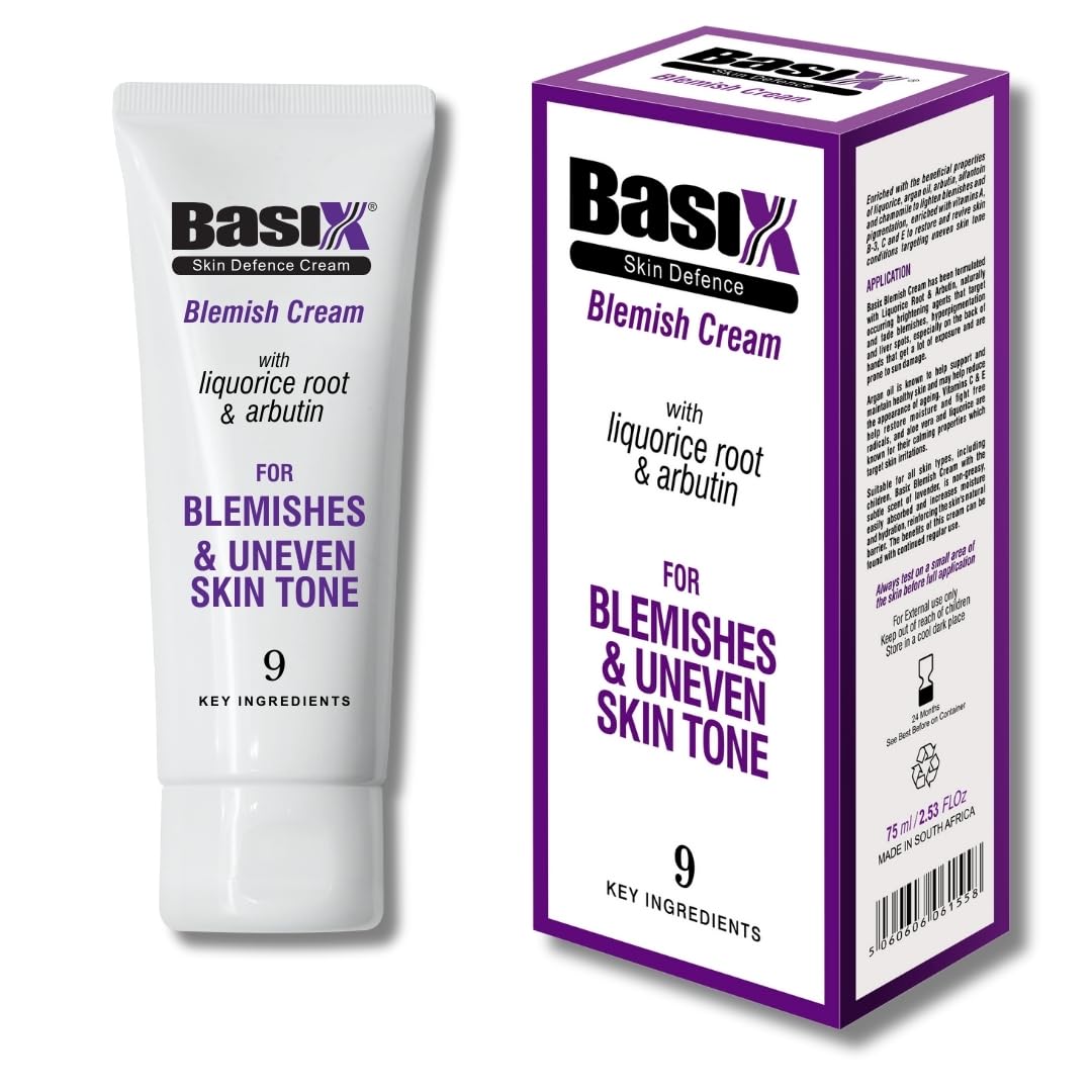 Basix Skin Defence Cream Blemish Cream [TWIN PACK 2x75ml] with Liquorice and Arbutin for Fading Blemishes, Liver Spots and Uneven Skin Tone