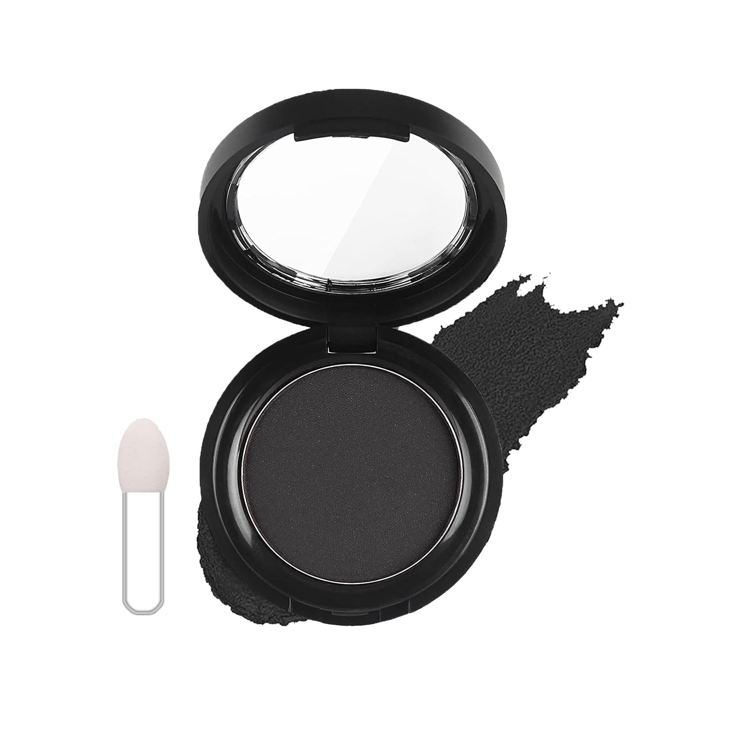 QUIWEN Single Matte Black Eyeshadow, Black Eye Make-Up Pressed Fine Powder Eyeshadow High Pigment Longwear Waterproof Single Black Eye Shadow With Brush for All Skin Tone