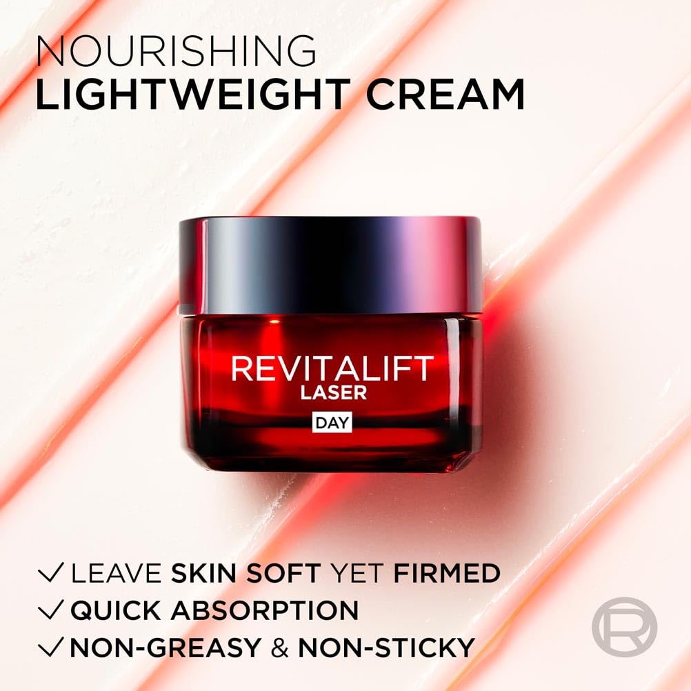 L'Oreal Paris L’Oréal Paris Laser Renew Triple Action Anti-Ageing, Skin Retightening Day Cream, Visibly Reduce Wrinkles & Fine Lines; Moisturises, Firms & Brightens Skin; Retinol, Hyaluronic Acid & Vitamin C, 50ml