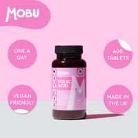 Folic Acid 400mcg - 400 Vegan Vitamin B9 Tablets - Pregnancy Support - Normal Function of Immune System & Tiredness and Fatigue Support - UK Made - MOBU