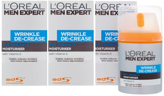 L'ORÉAL 3 x 50ml LOreal Men Expert Wrinkle De-Crease Anti-Wrinkle Moisturiser