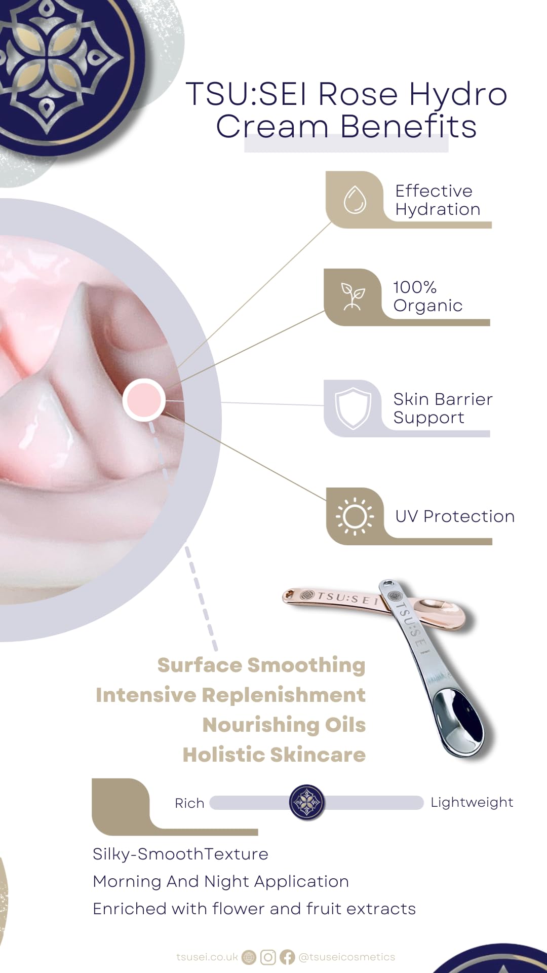 TSU:SEI Health and Beauty Rose Hydro Cream for Face by TSU:SEI - Organic Moisturiser for Women with SPF20, Vitamin E and Hyaluronic Acid. Natural Daily Facial Cream. Cruelty Free Skincare. 50ml.