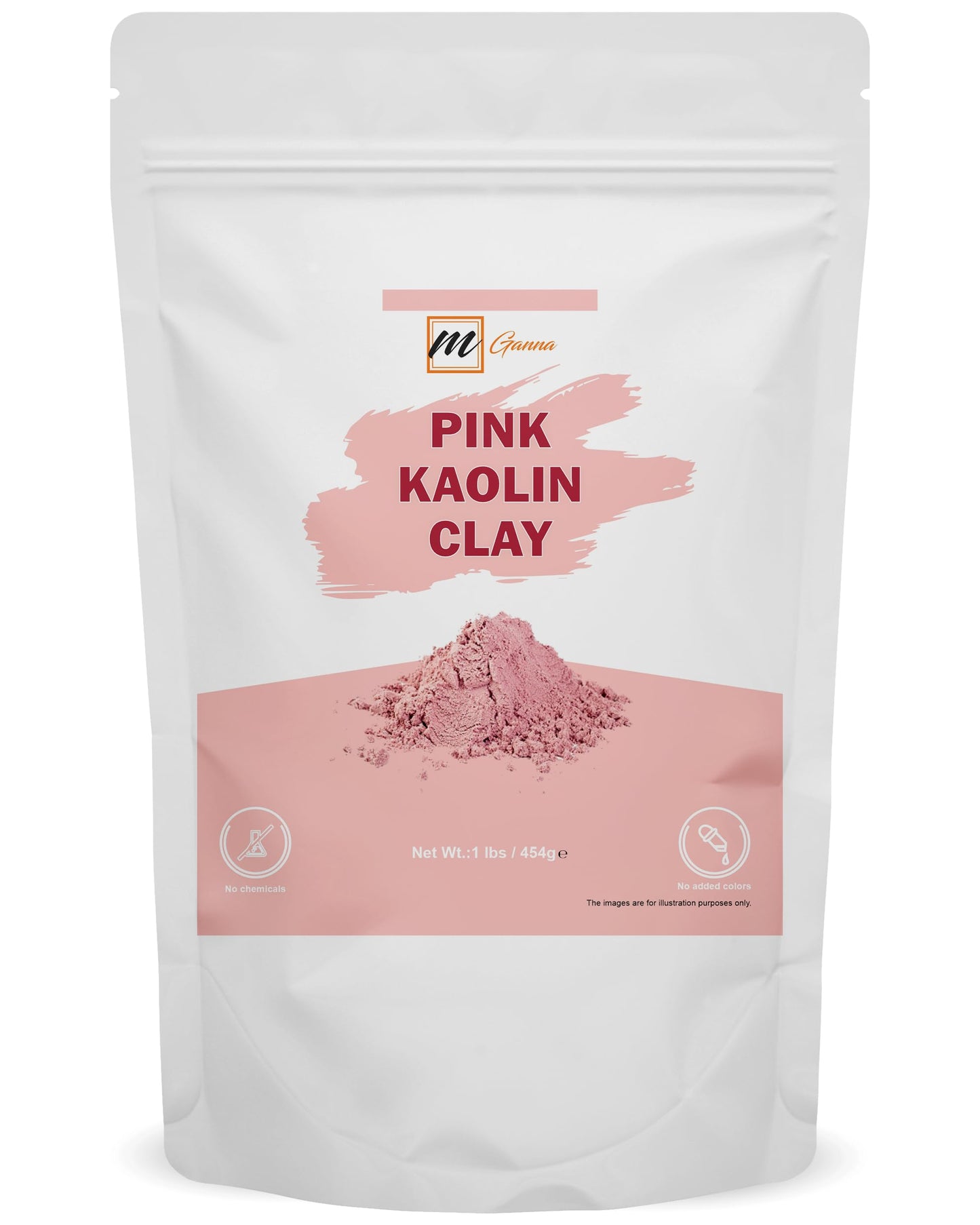mGanna 100% Natural Rose Clay/Pink Kaolin Clay Powder 454 g / 1 lbs for Creams, Face Masks, and Soap Making