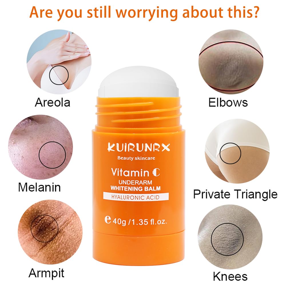 KUIRUNRX® Vitamin C Lightening Balm, Underarm Sweat Cream, Armpit Odor Cream, Corrector for Dark Spots, Brightens the Skin and Nourishes the Skin for Elbows (40G)