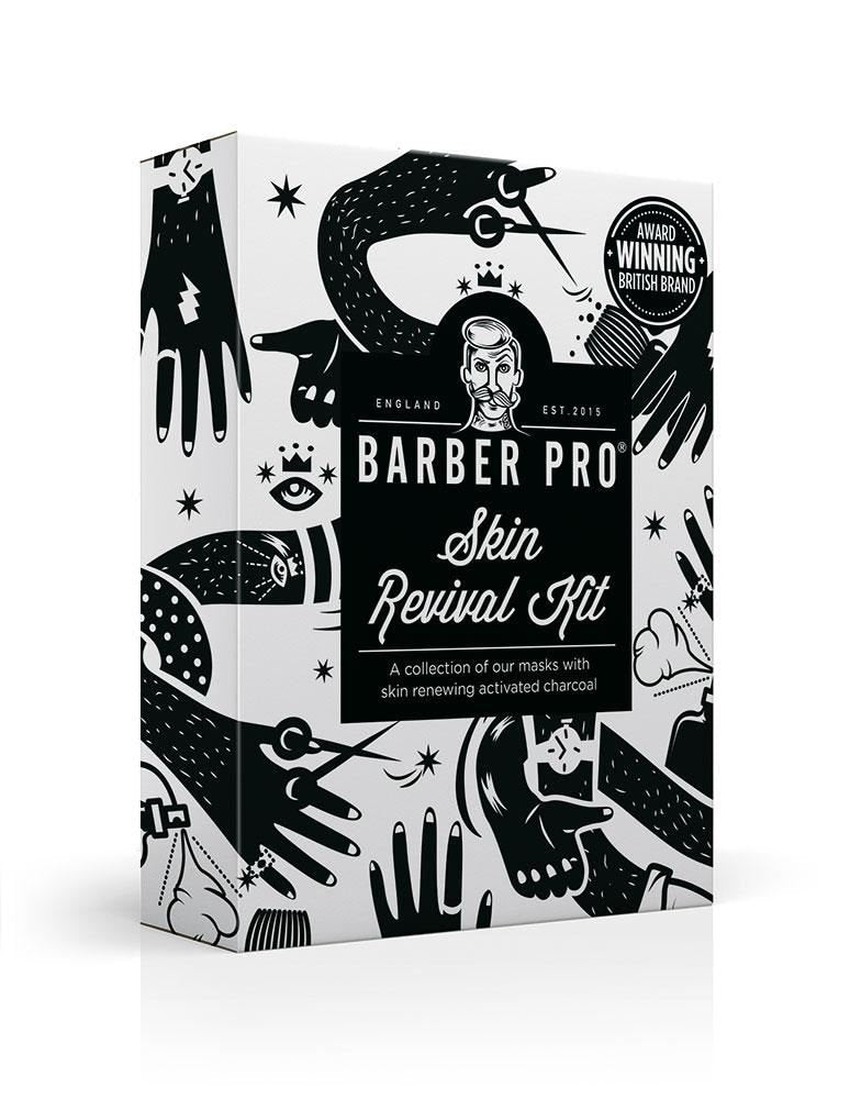 BARBER PRO Skin Revival Kit | Pamper Sets for Men | Packed Full of Natural Ingredients | Includes 2 Face Masks, 1 Under Eye Mask, & 1 Peel Off Mask | Skin Care for Men |