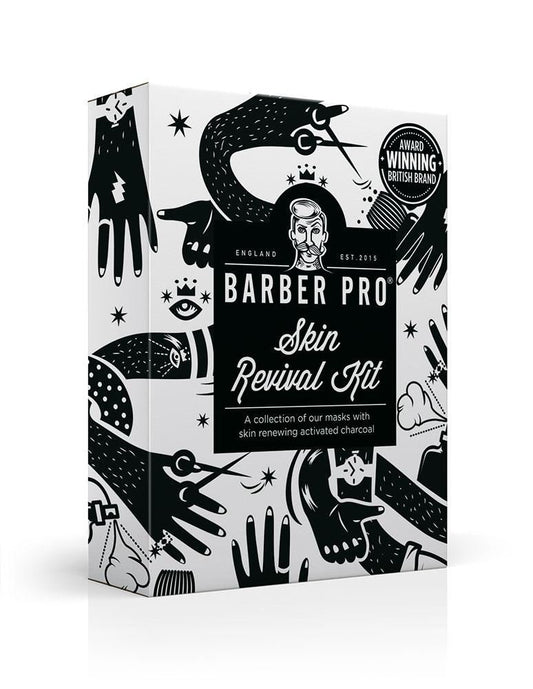 BARBER PRO Skin Revival Kit | Pamper Sets for Men | Packed Full of Natural Ingredients | Includes 2 Face Masks, 1 Under Eye Mask, & 1 Peel Off Mask | Skin Care for Men |