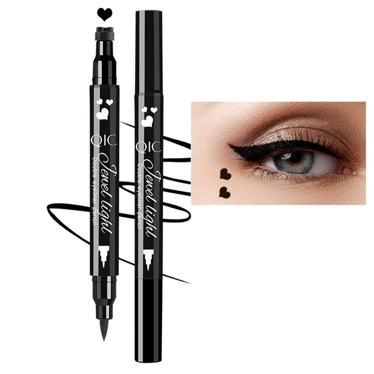 RenhuangFuxi Eyeliner Stamp, Heart/Star/Moon/Flower Waterproof Liquid Eyeliner Pen, Long-Lasting, Black