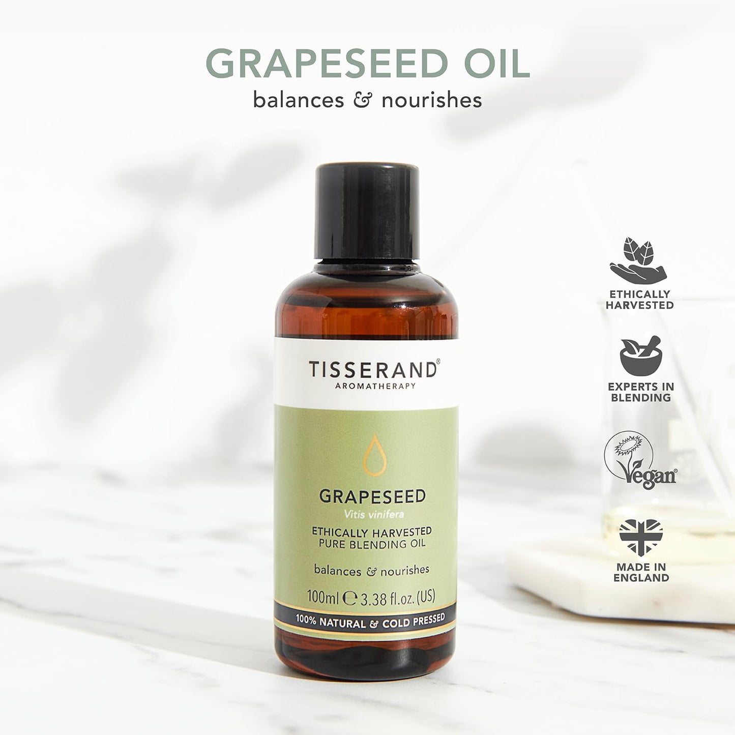 Tisserand Aromatherapy - Grapeseed Oil - Ethically Harvested Carrier Oil - Face and Body Blending Oil - 100% Natural and Pure Carrier Oil for Essential Oils Mixing
