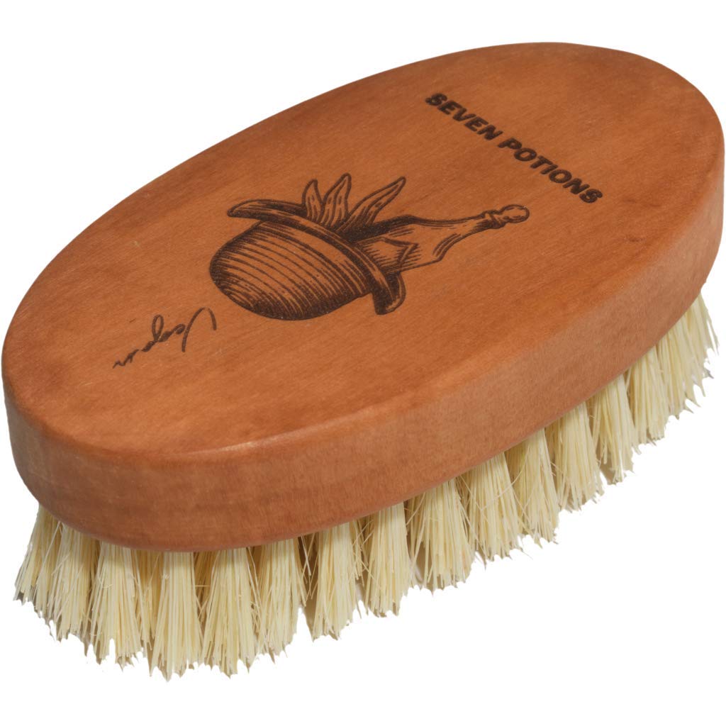 SEVEN POTIONS Seven Potions Vegan Beard Brush for Men — 100% Sisal Plant Fibre & Pear Wood — Firm Bristles to Gently Tame/Soften/Exfoliate – 100% Natural, Non-Synthetic