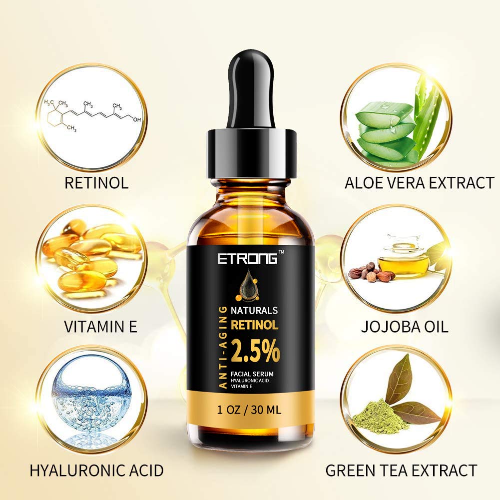 Retinol Serum,ETRONG High Strength Anti-aging Serum with 2.5% Retinol,Hyaluronic Acid and Vitamin E for Face Acne (30ml)