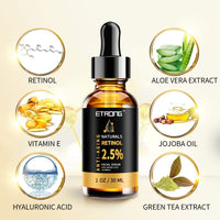 Retinol Serum,ETRONG High Strength Anti-aging Serum with 2.5% Retinol,Hyaluronic Acid and Vitamin E for Face Acne (30ml)