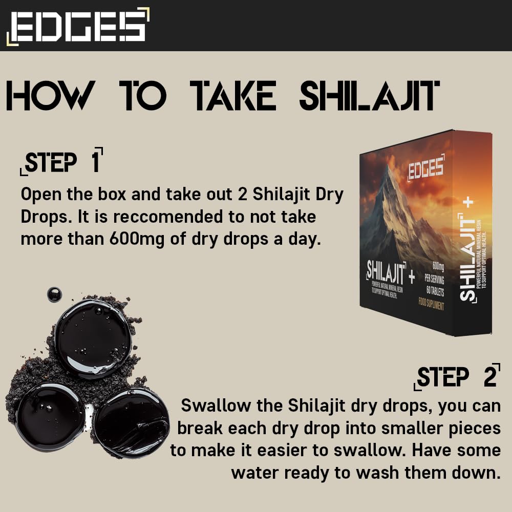 Edges 600mg Shilajit Dry Drops - 100% Original Himalayan Shilajit - Gold Grade Pure, Rich in Fulvic & Humic Acid, Minerals, Immune Support & Energy Booster - 1 Month Supply