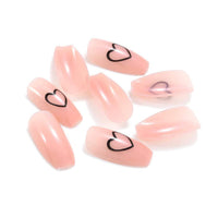 Meschett Nude Pink Heart Press on Nails 24PCS Glossy Full Cover Medium Coffin Artificial Fake Nail Love Style Design Nails for Women and Girls Party Salon