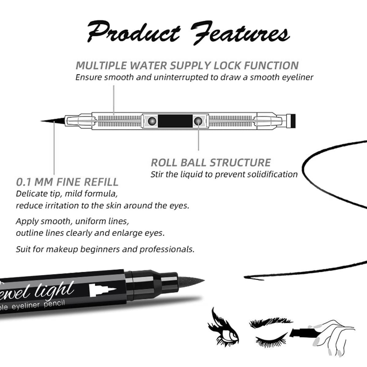 RenhuangFuxi Eyeliner Stamp, Heart/Star/Moon/Flower Waterproof Liquid Eyeliner Pen, Long-Lasting, Black
