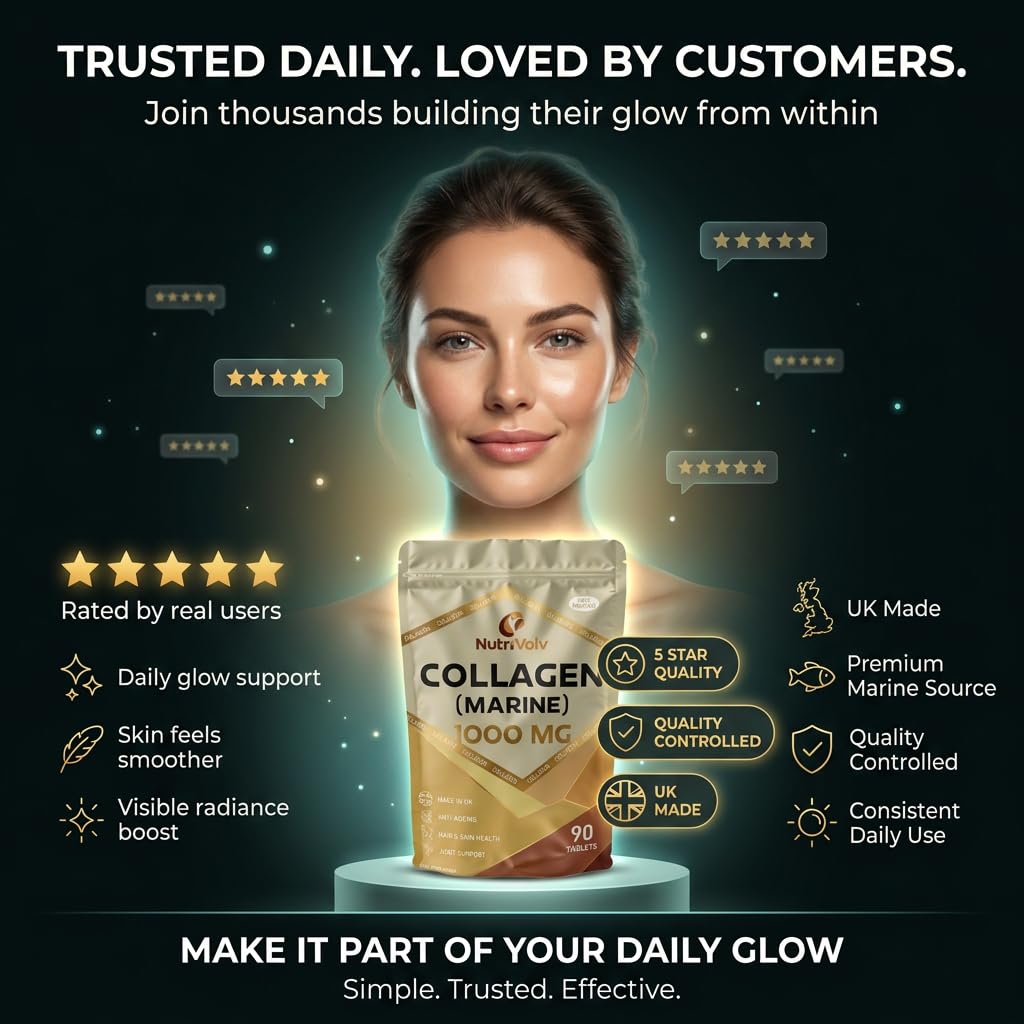 NutriVolv Nutrivolv Collagen Marine (1000mg) Supplement for Skin , Anti Ageing, Tissue, Joints, Bones & Muscles | 90 Multivitamin Tablets