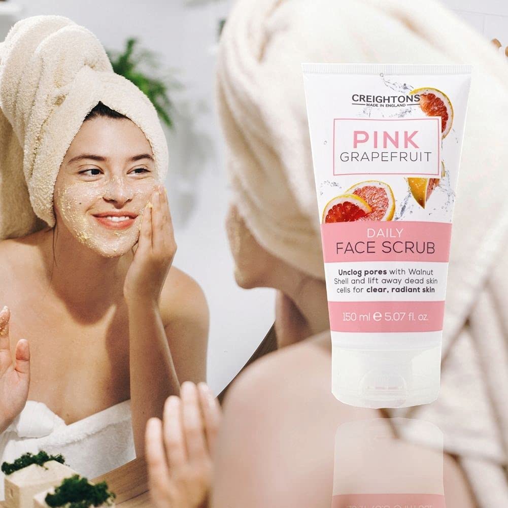 Creightons Pink Grapefruit Daily Face Scrub (150ml) - Unclog pores with Walnut Shell and lift away dead skin cells for clear, radiant skin. Dermatologically tested.