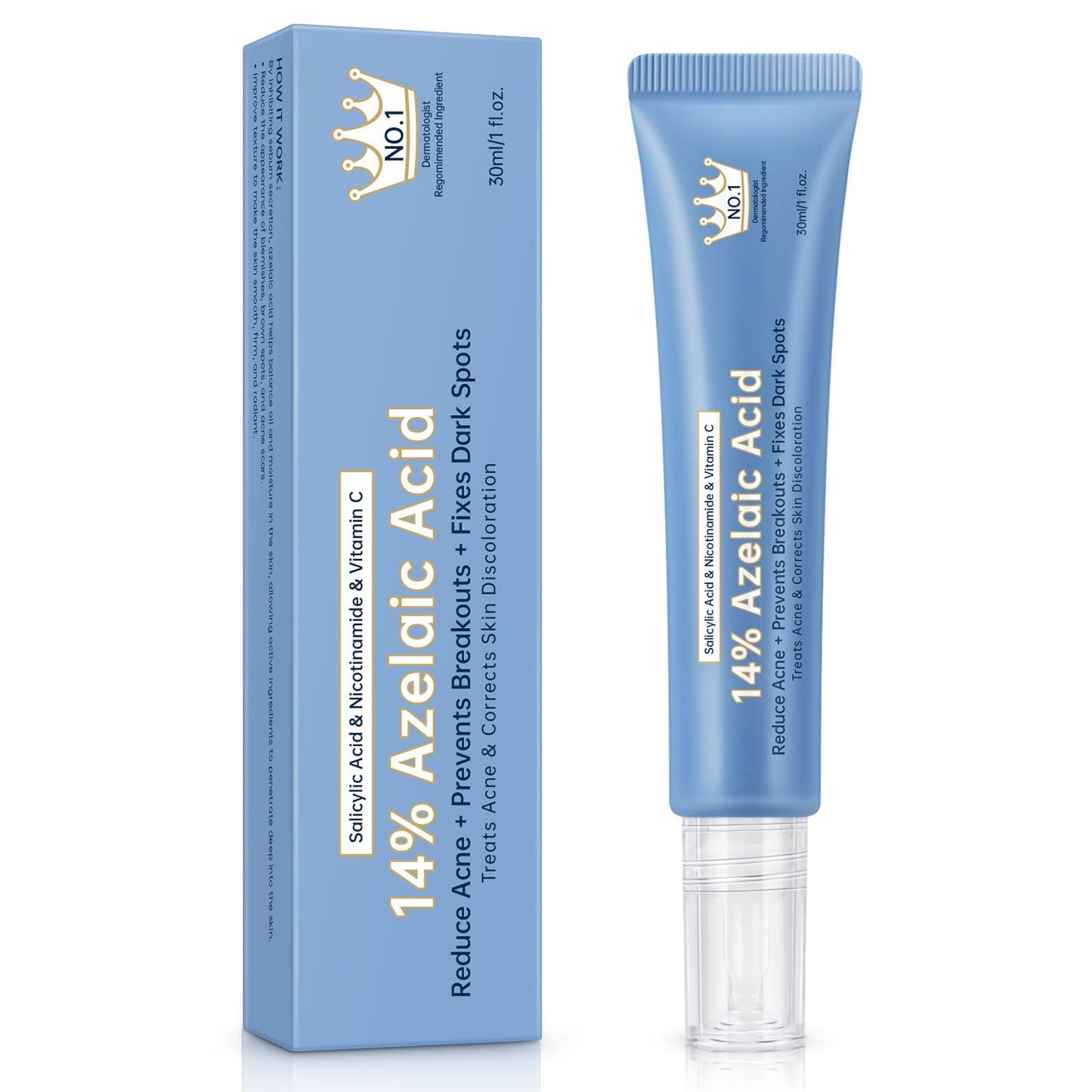 Azelaic Acid face serum cream for Redness Relief,Dark Spots,Azelaic Acid Acne Cream with Niacinamide & Vitamin C,Acid 14% Facial Serum Balance Excess Sebum & Soothe Irritation,30ml,2pcs