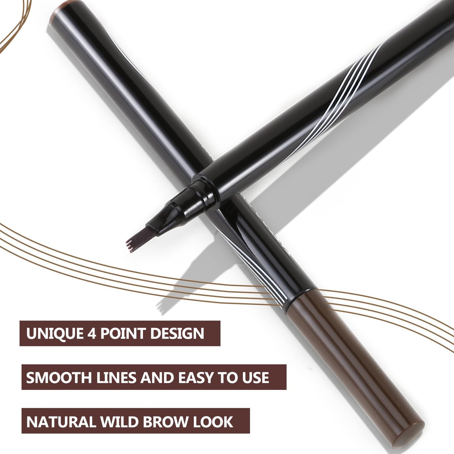 QIAWES Waterproof Eyebrow Pen - Micro Tip Eyebrow Pencil, Liquid Eyebrow Fork Tip Pen, Microblading Eyebrow Pen, Creates Natural 3D Eyebrow Hair, Long Lasting (Black)