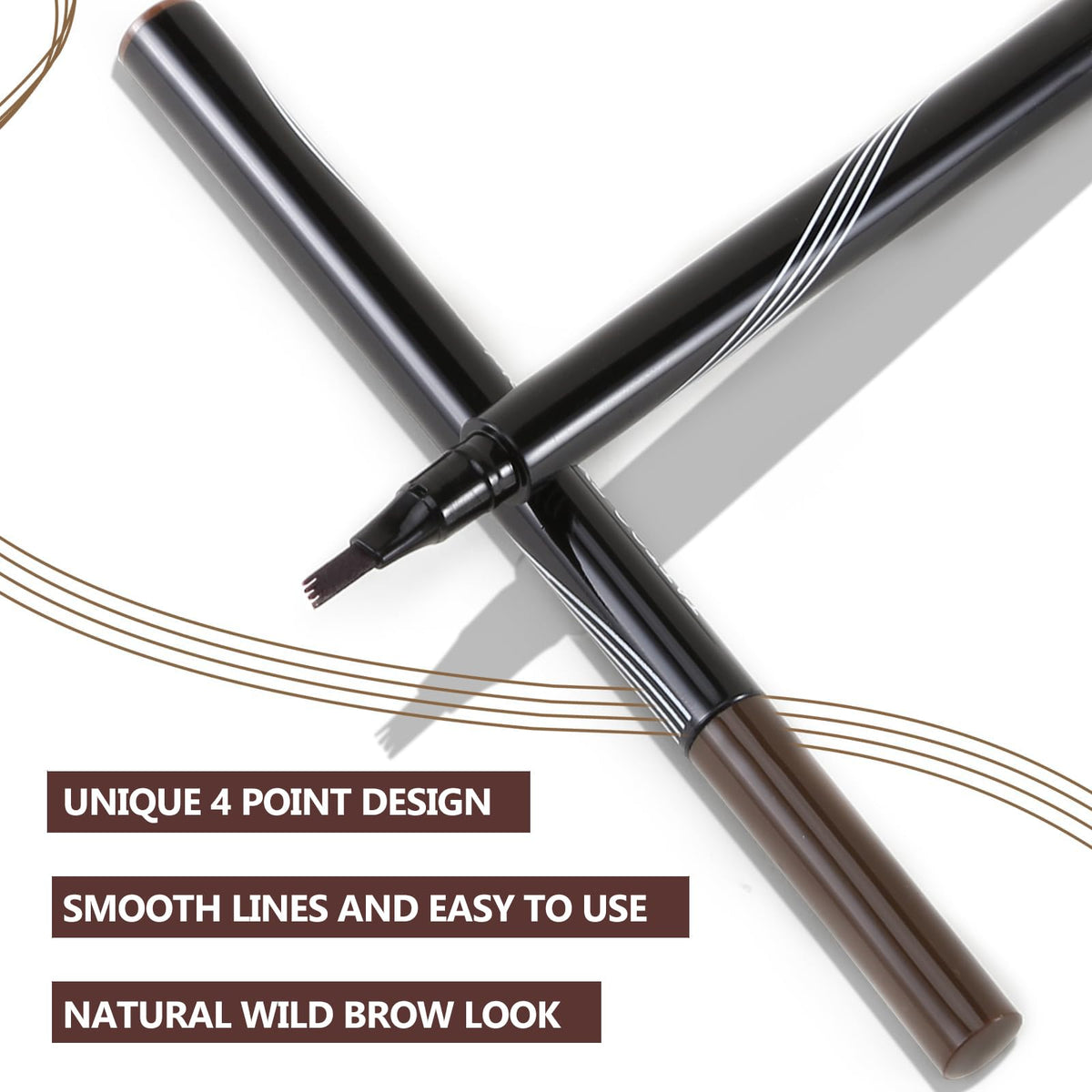QIAWES Waterproof Eyebrow Pen - Micro Tip Eyebrow Pencil, Liquid Eyebrow Fork Tip Pen, Microblading Eyebrow Pen, Creates Natural 3D Eyebrow Hair, Long Lasting (Grey Brown)