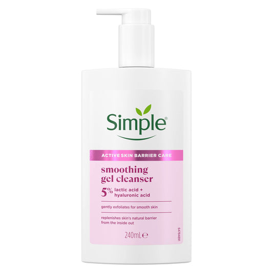 Simple Smoothing Gel Face Cleanser Suitable For Even The Most Sensitive Skin Gel Cleanser With 5% Lactic Acid and Hyaluronic Acid 240 ml