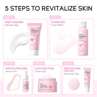 HUAIAN Sakura Skin Care Sets & Kits,Girls Pamper Set, Face Care Sets For Women,Cherry Blossom Skincare Teenage Girls Gifts - Cleanser,Toner,Serum,Eye,Essence Cream - Japanese Skincare