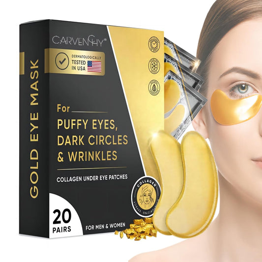 Lanboo Under Eye Gel Patches, 20 Pairs - Golden Eye Mask with Amino Acid & Collagen, Cooling Eye Care for Wrinkles, Puffy Eyes & Dark Circles, Skincare Treatment for Men & Women, USA Tested