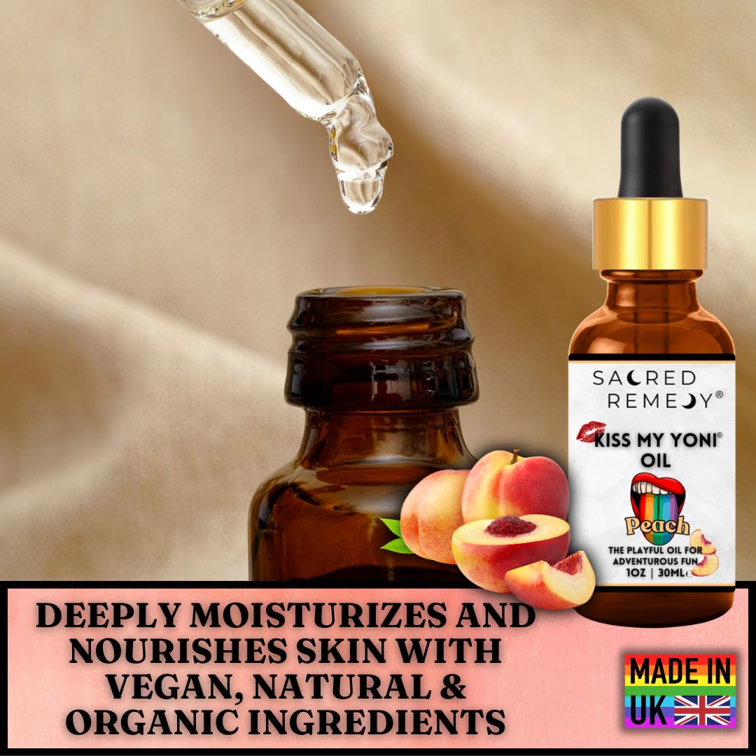 Kiss My Yoni Oil Peach Premium Body Lotion Rub. Non-Sticky, 30ml, Massage Oil. Vegan, Natural, Organic, Non-Toxic.