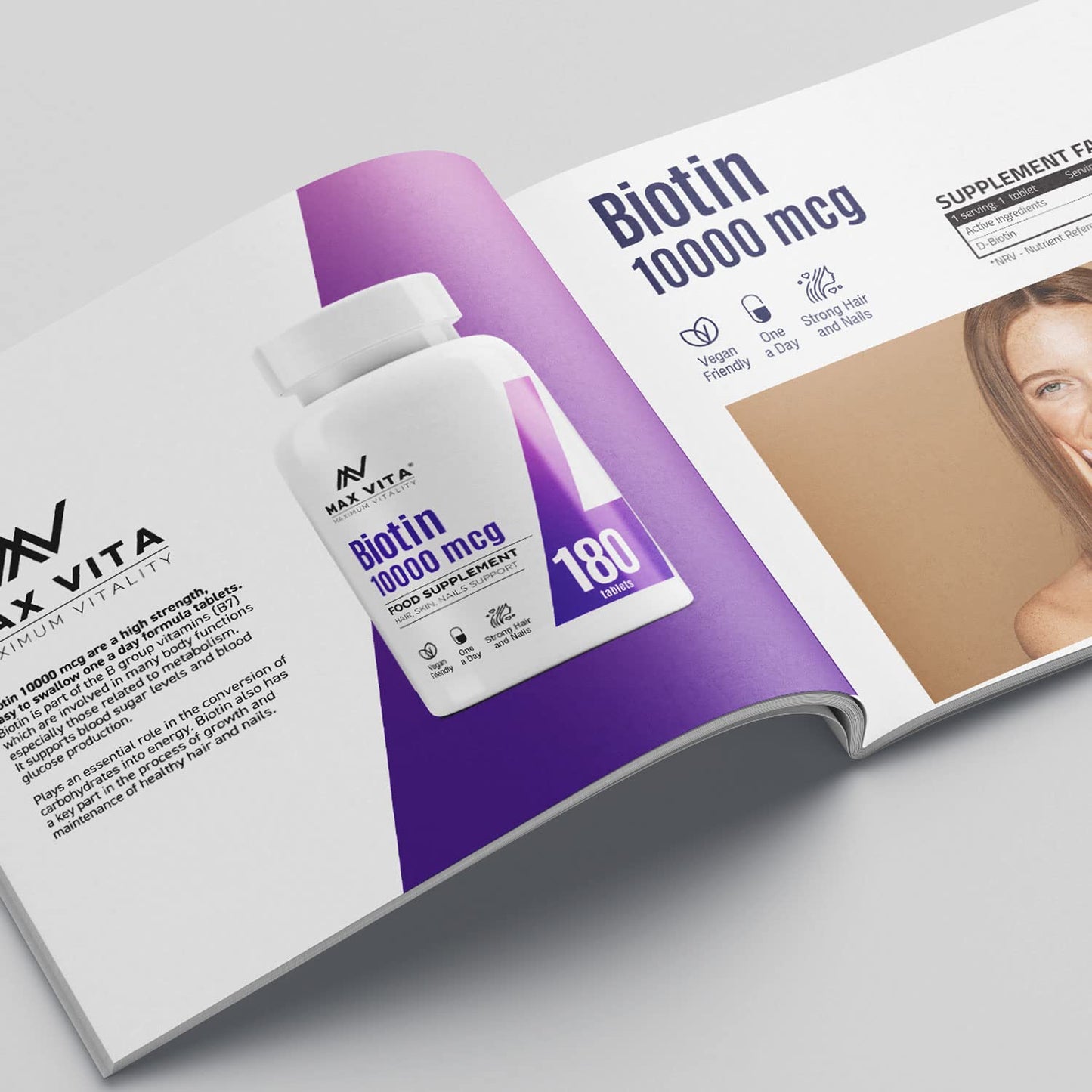 MAX VITA MAXIMUM VITALITY Biotin 10,000mcg High Strength Supplement for Men and Women|Supports Healthy Hair, Skin & Nails|180 Vegetarian Tablets (Non-GMO, Gluten Free) Made in The UK