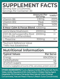 8 Hour Sleepwell 8 HOUR SLEEPWELL – 60 Sugar Free Calm & Focus Gummies – High Strength 4300mg - Peach Flavour - Lion’s Mane Mushroom, Ashwagandha KSM 66, L-Theanine for Stress Relief, Memory and Focus - Vegan